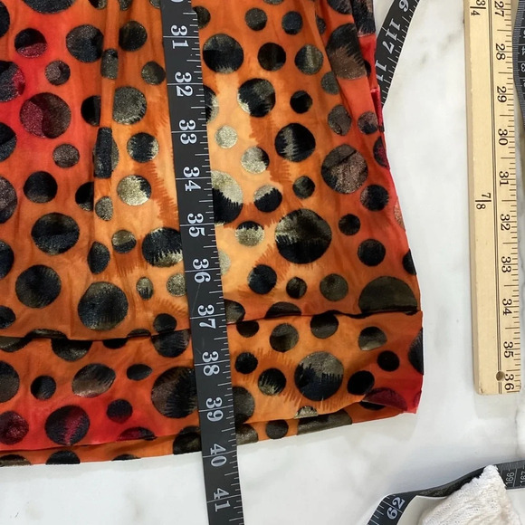 Huminska NY Faux Wrap Dress Womens Sz 0 Orange Burnout Velvet Long Sleeve V-Neck - Picture 11 of 12